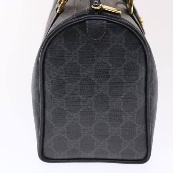 GUCCI GG Canvas Web Sherry Line Hand Bag PVC Leather Black Red Green Auth 49786 - Picture 3 of 16